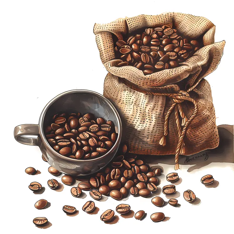Bag of Coffee Beans with Cup