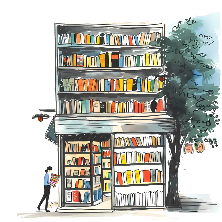 Charming Bookstore with Tree