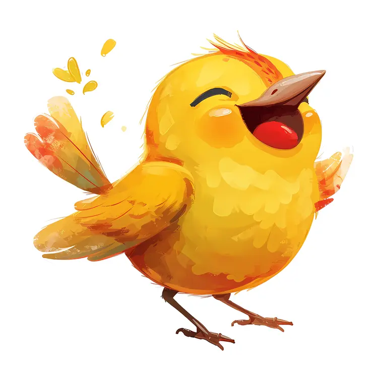 Happy Yellow Bird with Open Beak