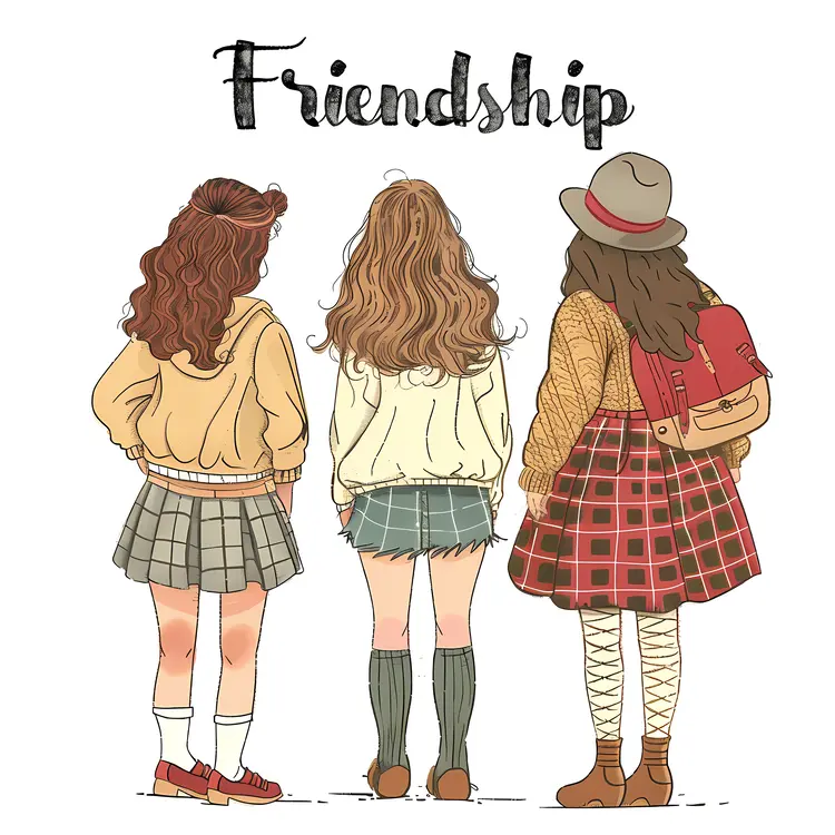 Three Friends in Casual Clothing Illustration