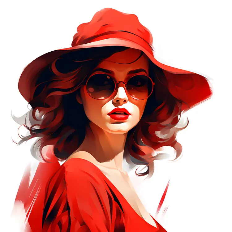 Stylish Woman in Red Hat and Sunglasses