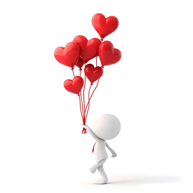 Character Holding Heart Balloons