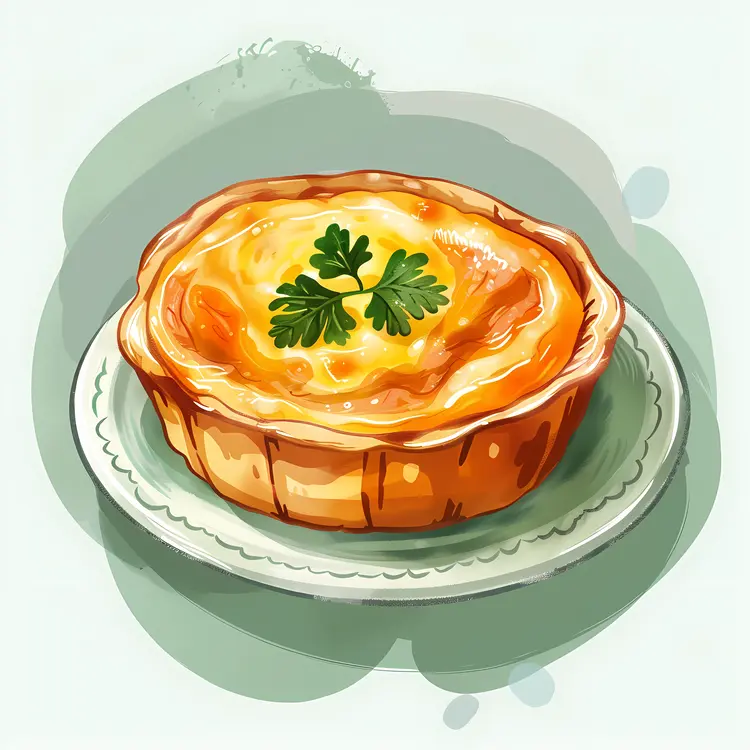 Cheese Tart with Parsley on White Plate