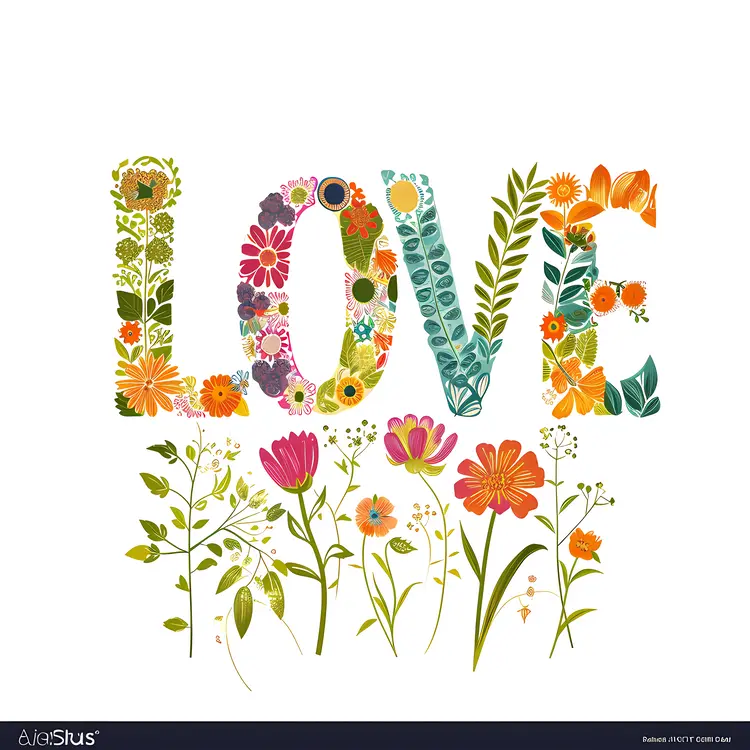 Floral LOVE Typography with Colorful Flowers