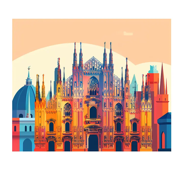Vibrant Milan Cathedral Illustration
