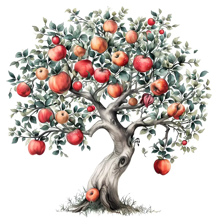 Beautiful Apple Tree with Ripe Fruits