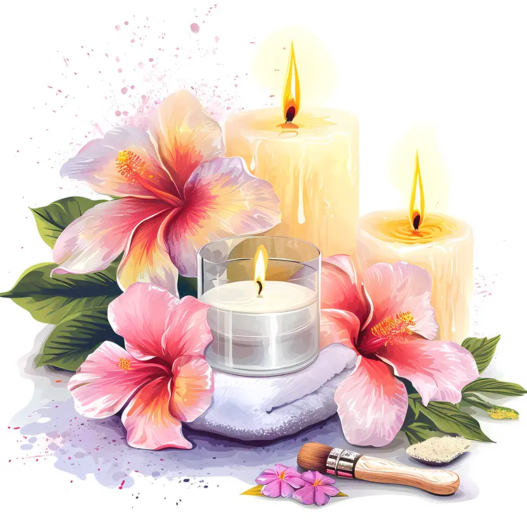 Relaxing Spa Candles with Pink Flowers