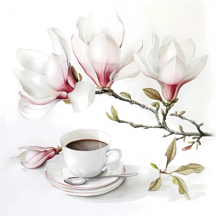 White Cup with Graceful Blossoms