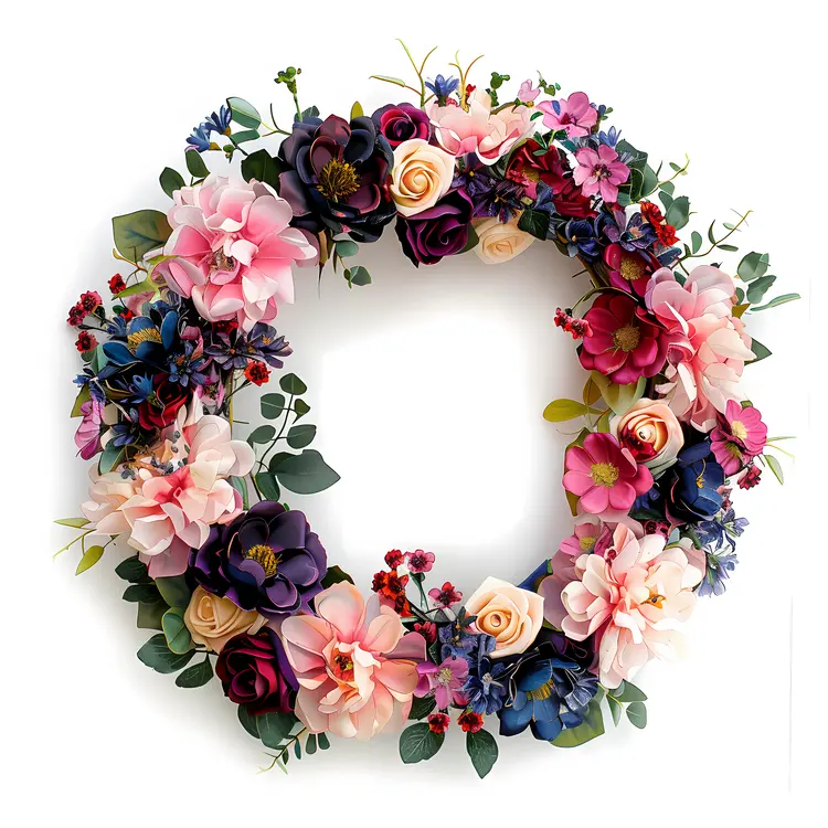 Vibrant Floral Wreath with Multicolored Flowers