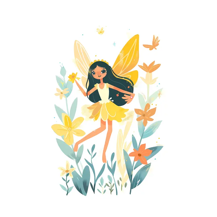 Fairy with Flowers in a Blooming Garden