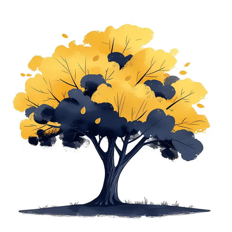 Yellow Tree with Dark Blue Trunk