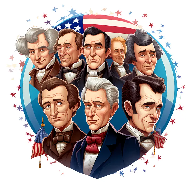 Historical American Figures with Flag Background