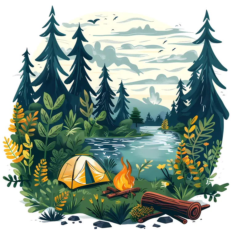 Peaceful Camping Scene by the River