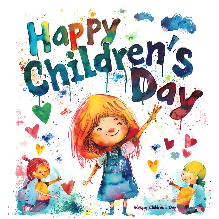 Happy Children's Day with Kids and Hearts