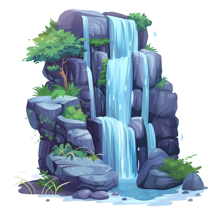 Beautiful Waterfall with Rocks and Greenery