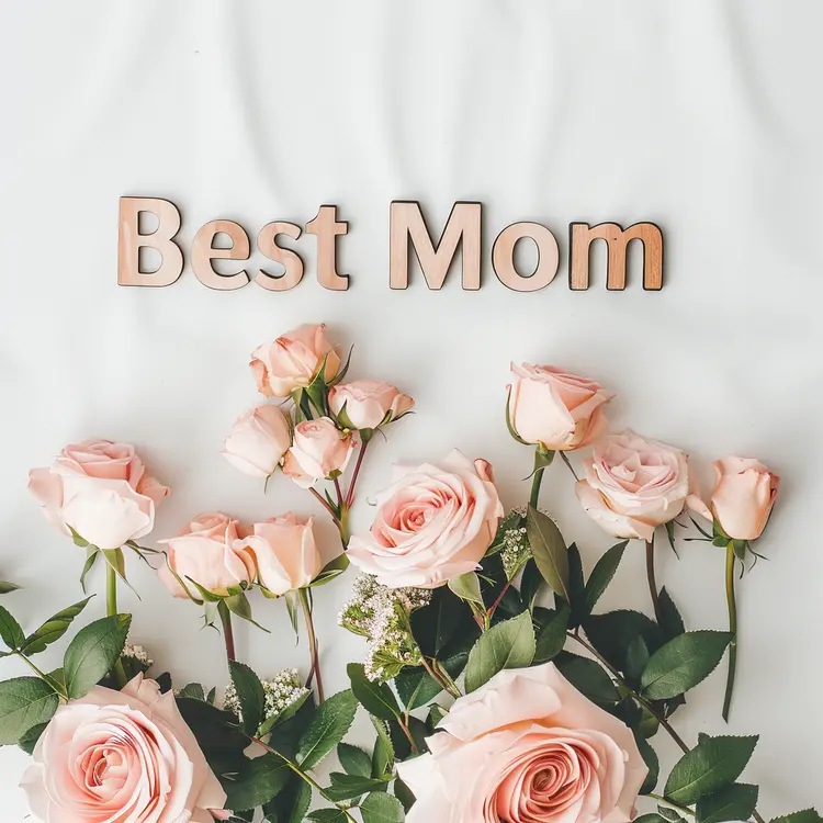 Best Mom with Pink Roses Illustration
