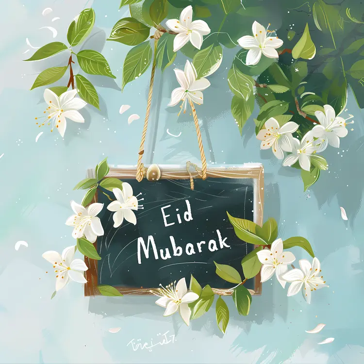 Eid Mubarak Sign with Flowers