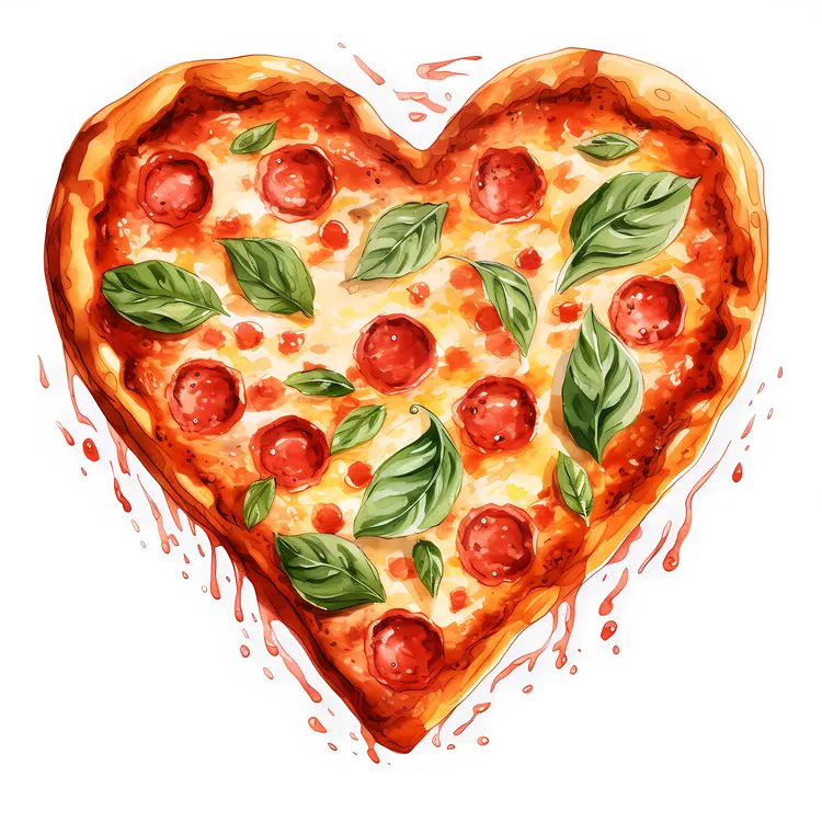 Heart-shaped Pizza with Basil for Valentine's Day