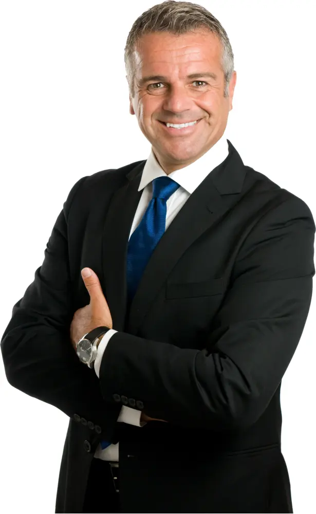 Smiling Businessman in Black Suit