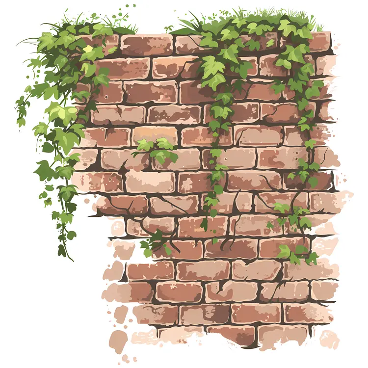 Brick Wall with Green Vines