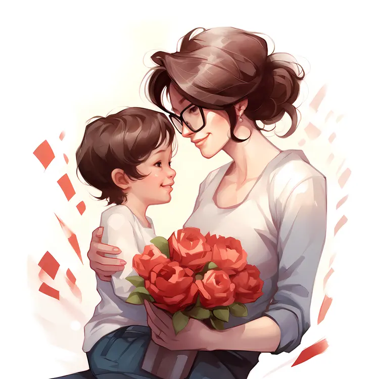 Mother and Child with Red Roses