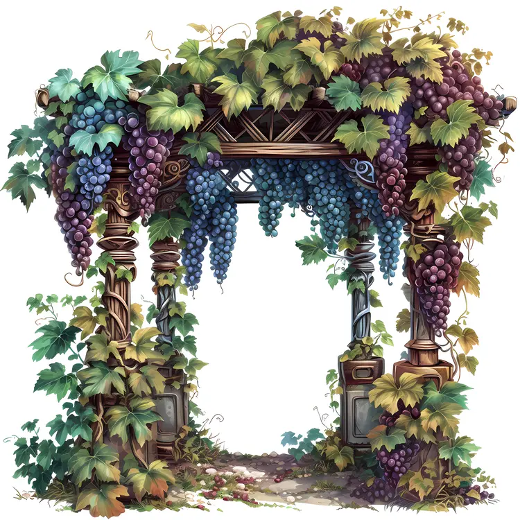 Grape Arbor with Hanging Grapes