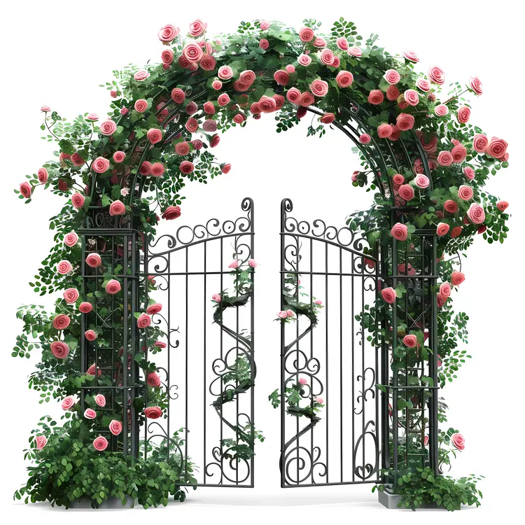 Iron Gate with Pink Roses