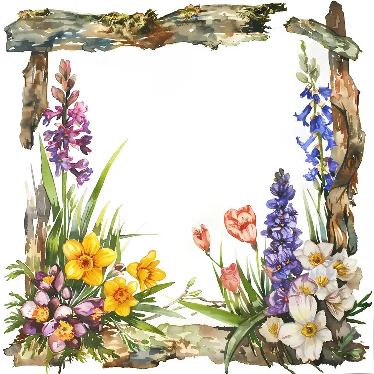 Beautiful Floral Frame with Wooden Elements