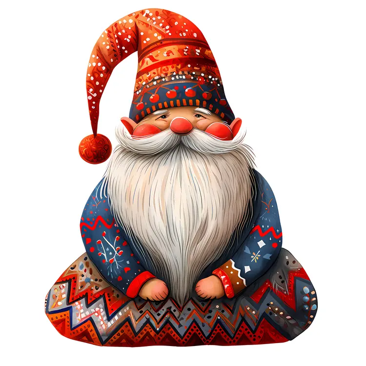 Gnome in Red and Blue with Patterned Outfit