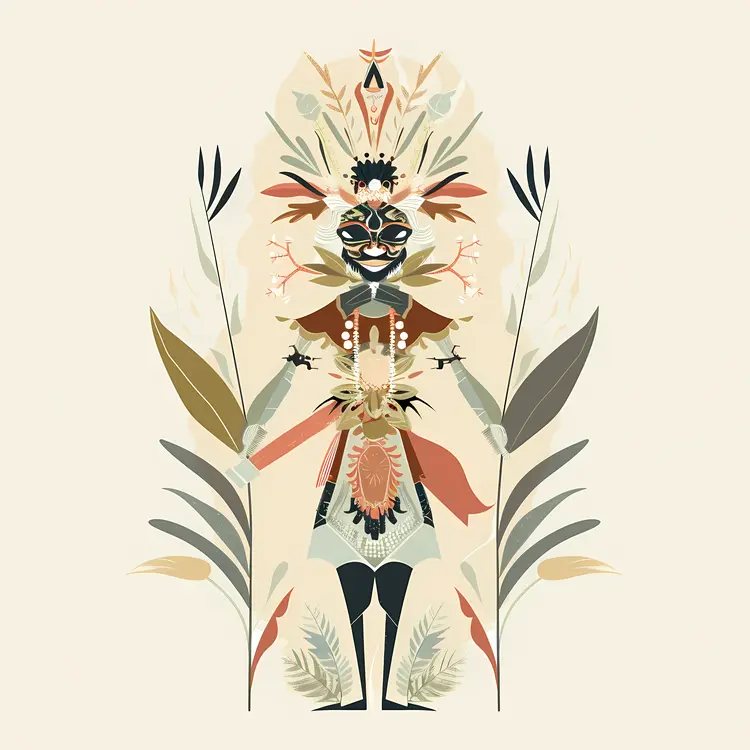 Decorative Tribal Figure with Plants