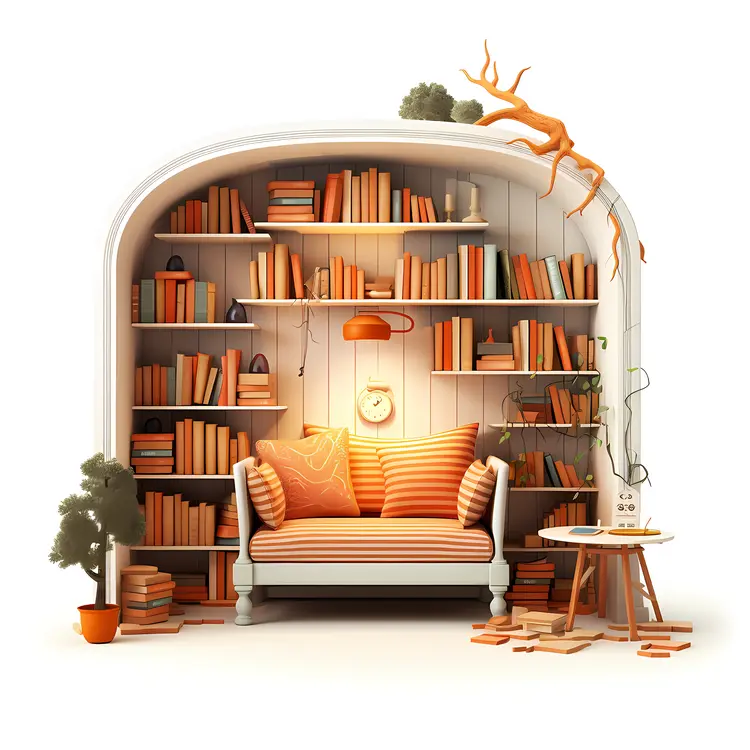 Modern Reading Nook with Orange Accents