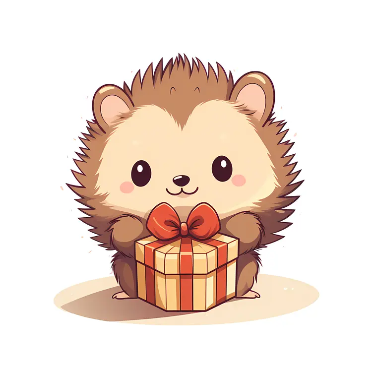 Cartoon Hedgehog with Gift