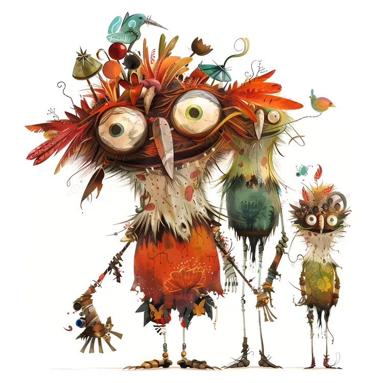 Quirky Bird Family with Big Eyes