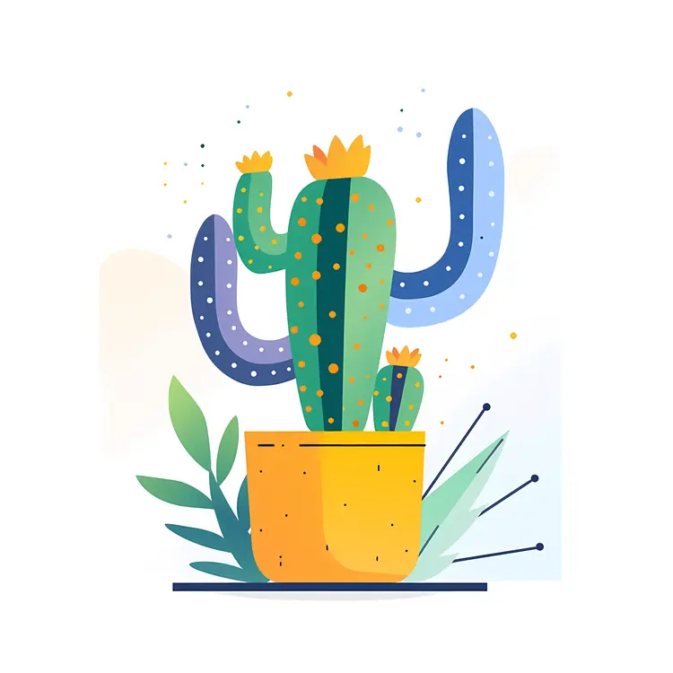 Abstract Cactus in a Yellow Pot