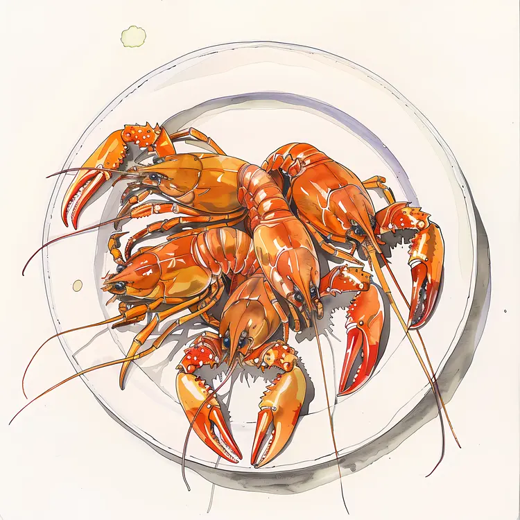 Cooked Crawfish on White Plate Illustration
