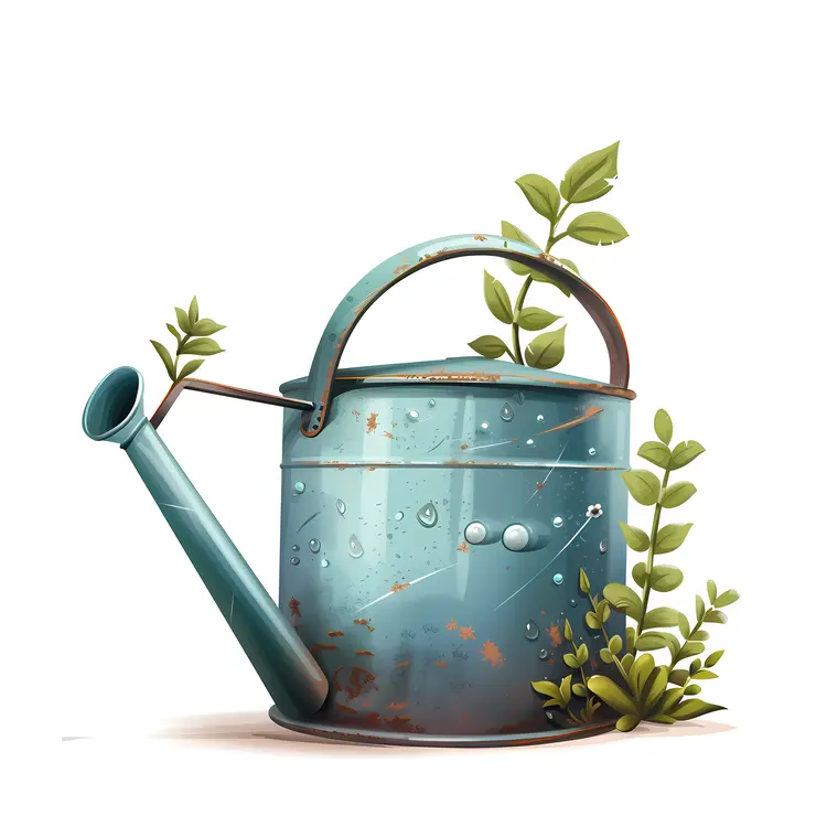 Rusty Watering Can with Plants