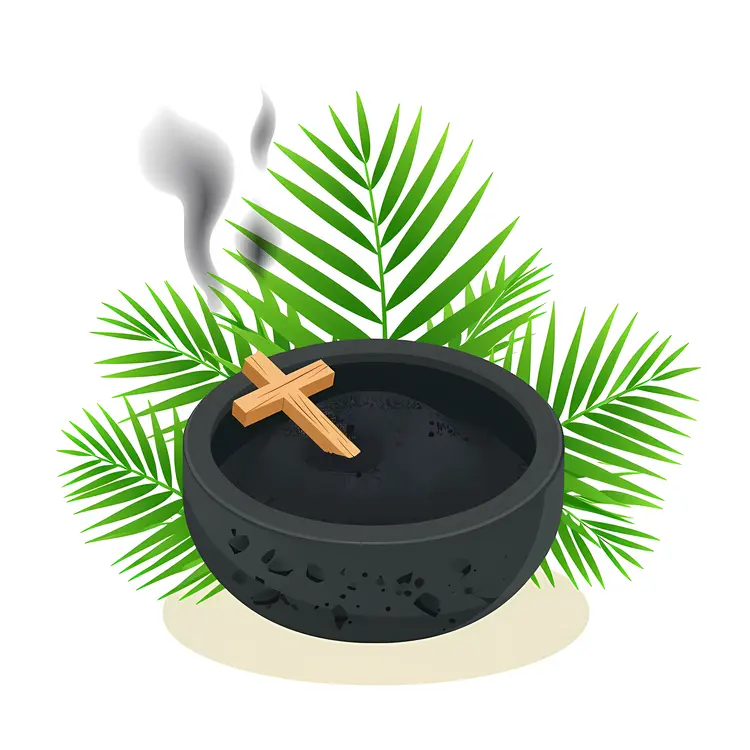 Ash and Cross with Palm Leaves for Ash Wednesday