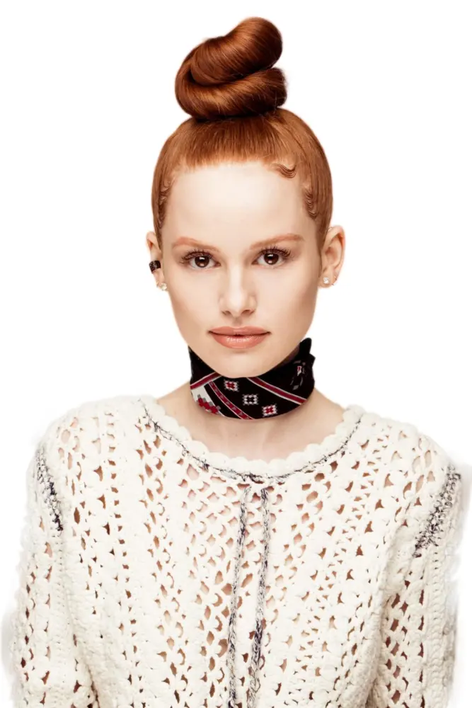 Fashionable Woman with Bun Hairstyle