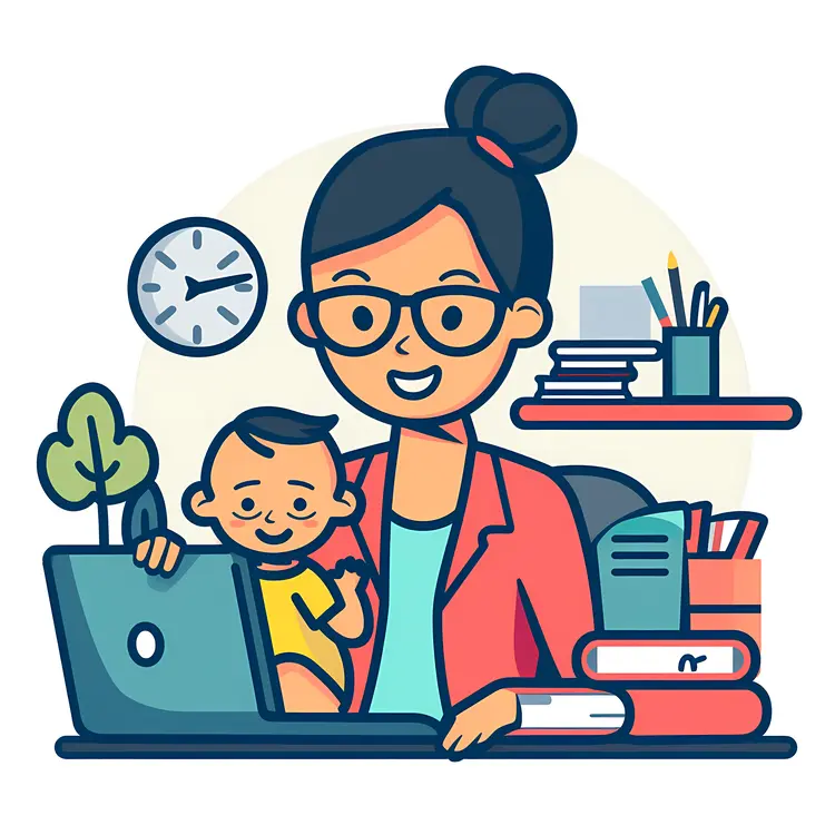 Mother and Child at Work Desk