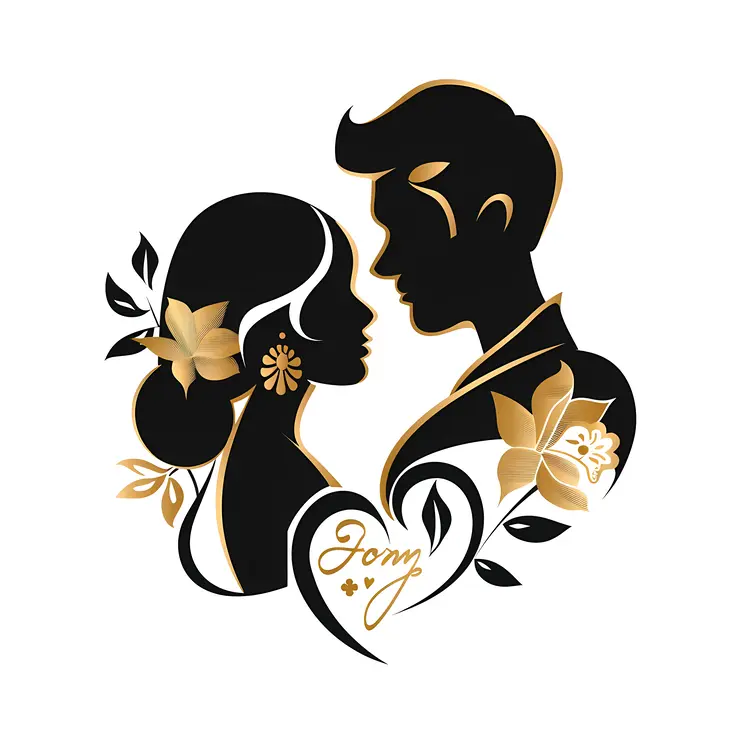 Romantic Couple Silhouette with Flowers