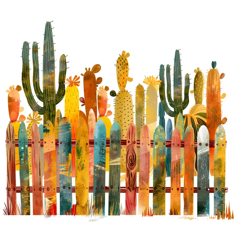 Colorful Cacti Behind Fence