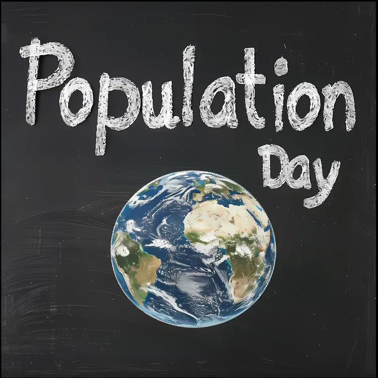 Population Day Chalkboard with Earth Drawing