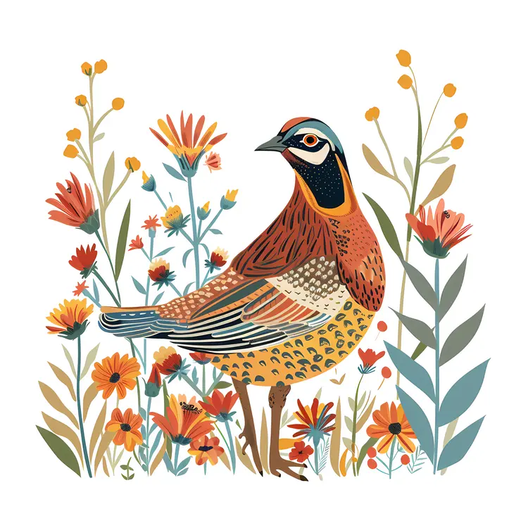 Colorful Bird in a Flower Garden