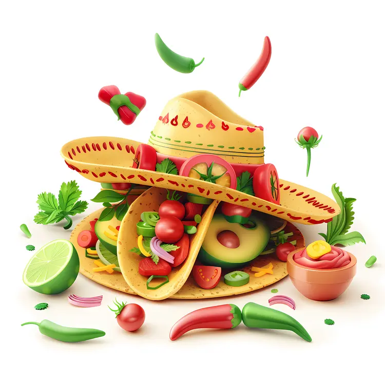 Sombrero with Tacos and Vegetables