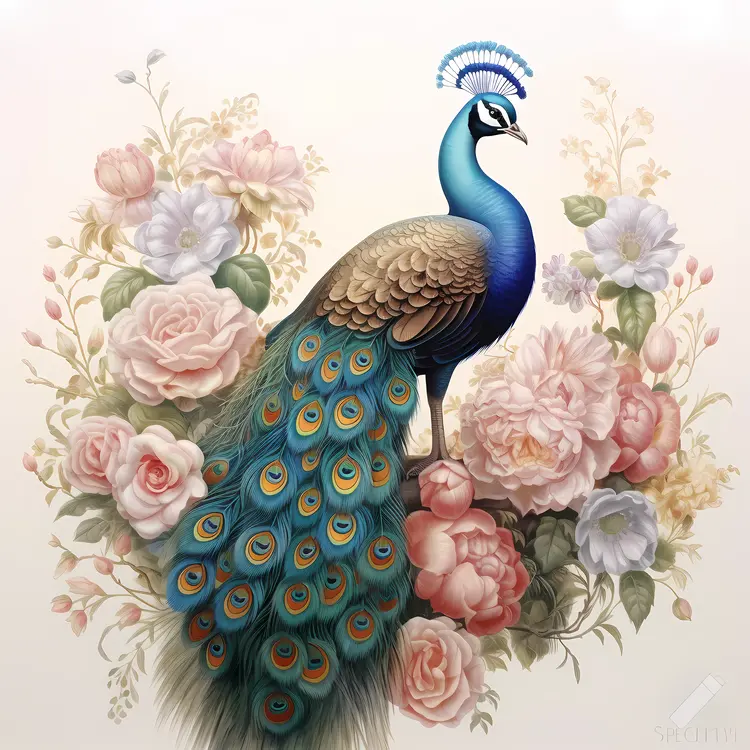 Elegant Peacock with Floral Background