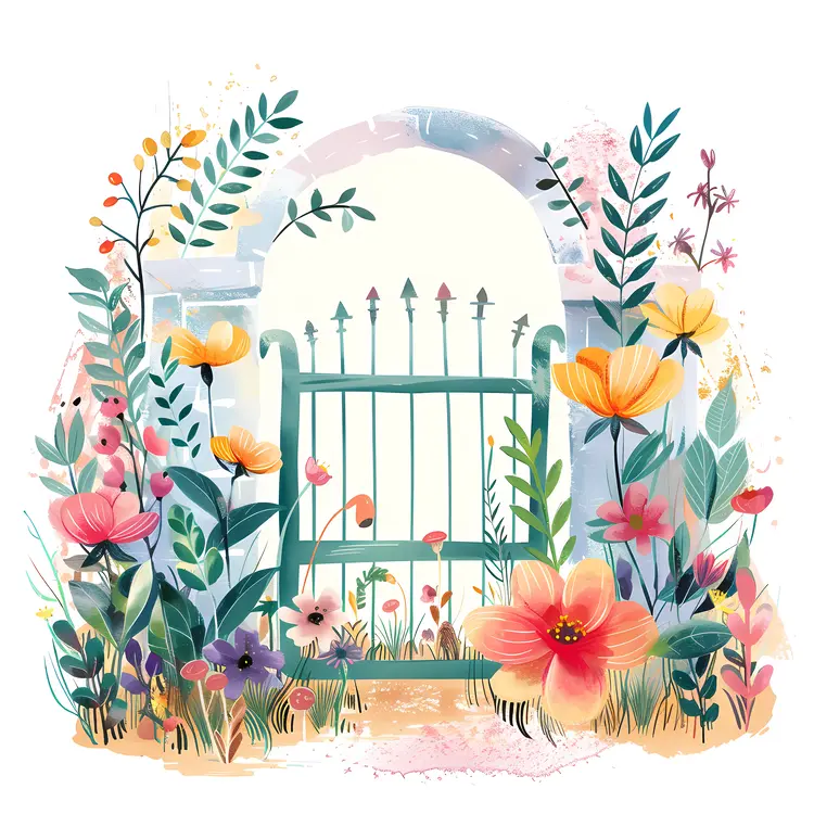 Garden Gate with Flowers and Arch