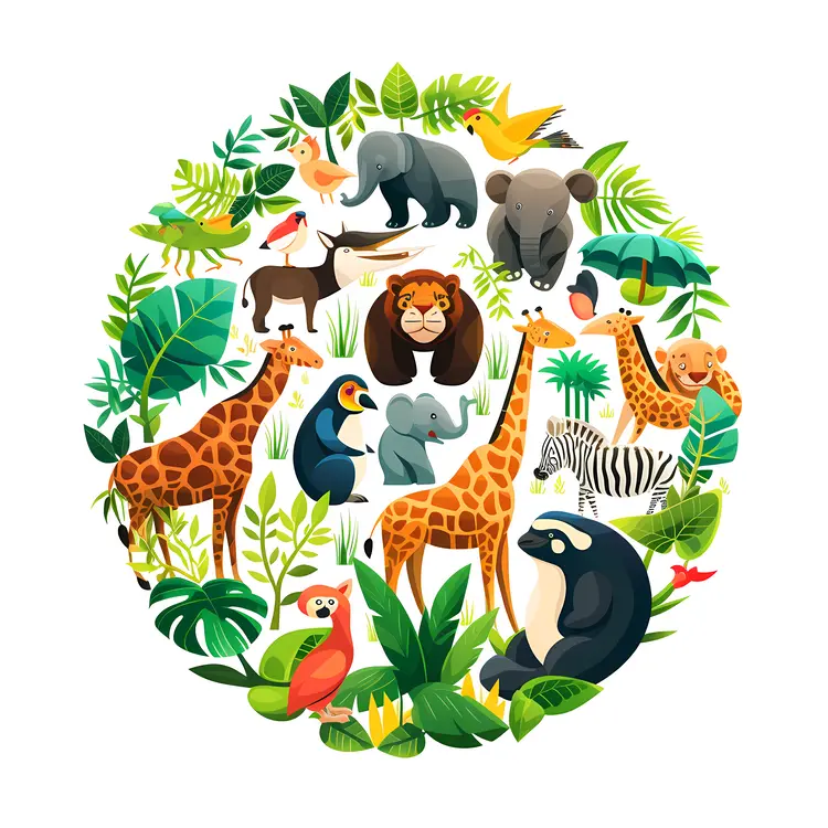 Various Jungle Animals Illustration