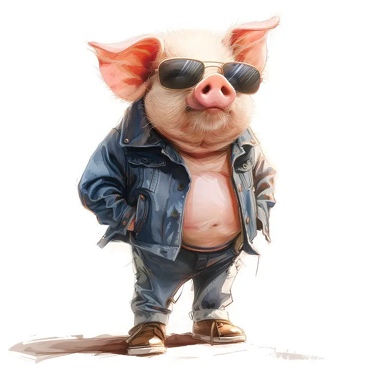 Cool Pig in Sunglasses and Jacket