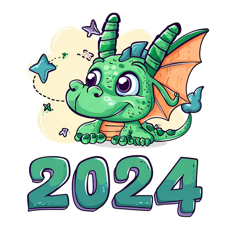 Cute Green Dragon with 2024