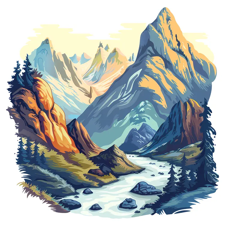 Mountain Peaks Landscape Illustration